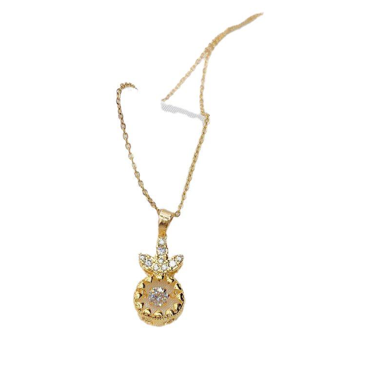 Real Gold Color-Retaining Copper Necklace with Micro-inlaid Diamonds and Heart Flower Crown Pendant for Women