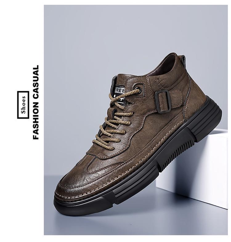Men's 2024 Winter Leather High-Top Sneakers with Soft Sole and Plush Lining