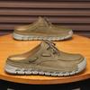 Men's Summer New Large Size Slip-On Driving Shoes Outdoor Genuine Leather Breathable Rubber Sole Square Toe Bean Bean Shoes