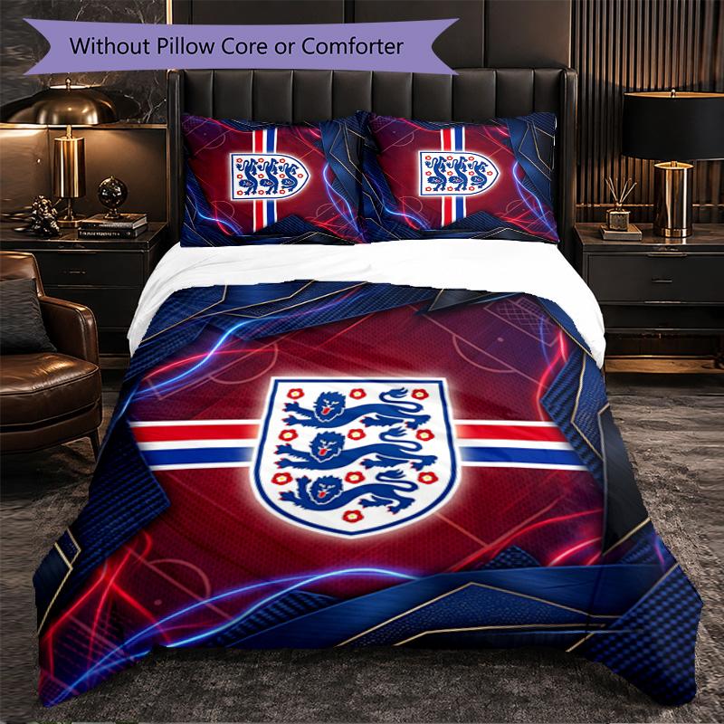 England Football Pattern 3 Pieces Bedding Set Soft Microfiber Duvet Cover with Pillow Cases for Bedroom