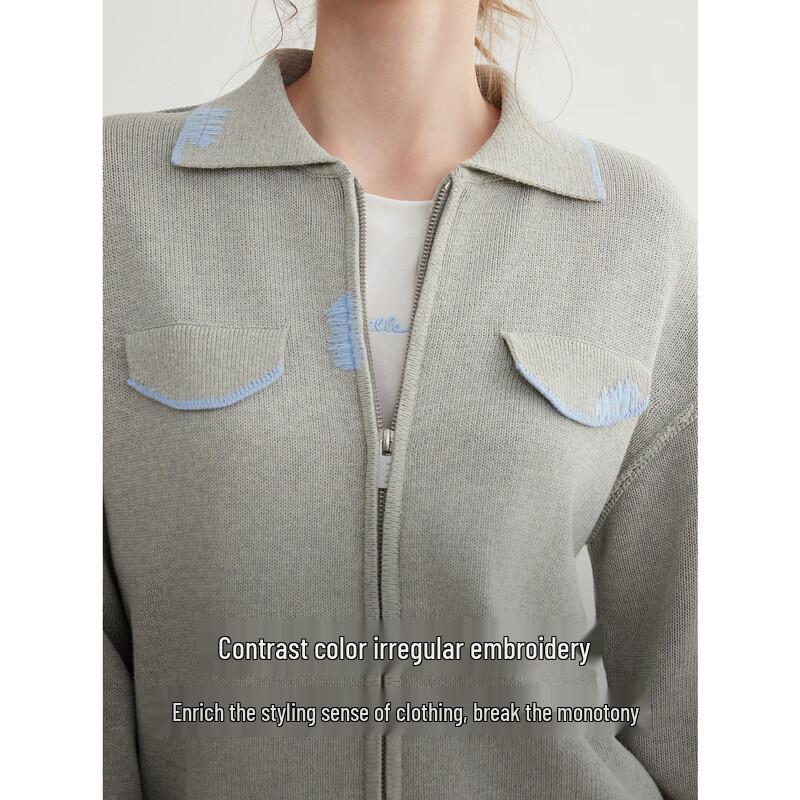 ELLE Women's Embroidered Color Block Knitted Cardigan