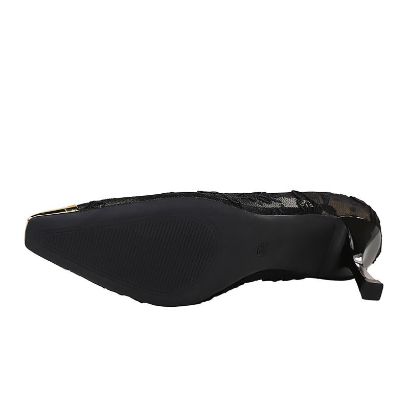 Mode Mode Métal Bout carré Dentelle Maille aérée Escarpins pour femmes Élégants Talons hauts fins Chaussures pour femme de bureau Printemps Automne Chaussures de soirée