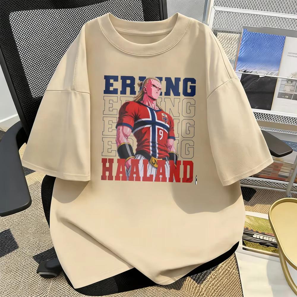 Erling Haaland Norway Football Player Anime Style Tshirt Number 9 Jersey Short Sleeves Tees Vintage Cotton Printing Tshirt