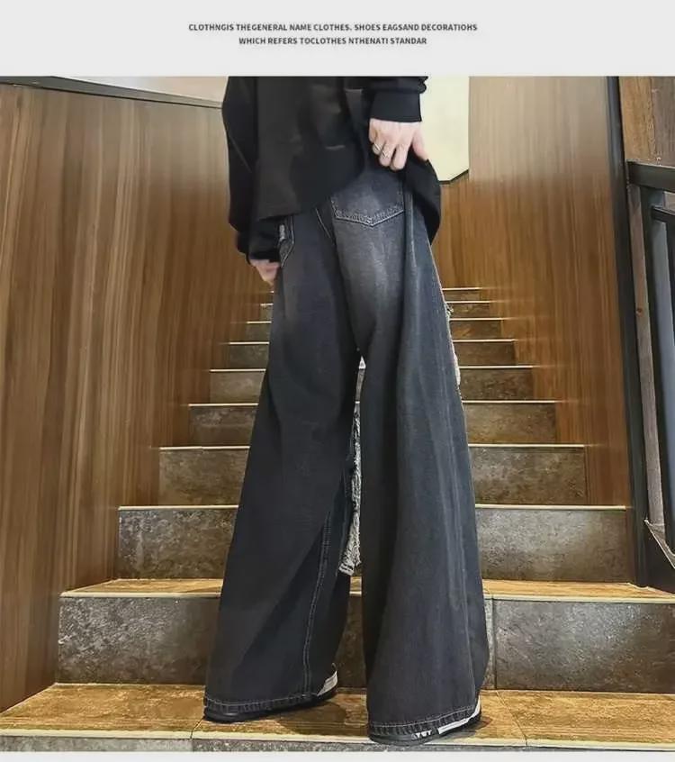 Men's Retro Wide-Leg Ripped Jeans: Spring/Autumn, High Street Casual Trousers