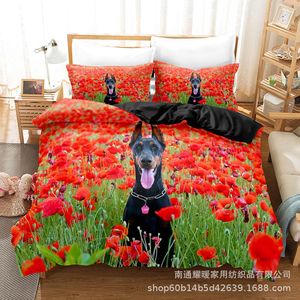 3D Digital Printing Bedding Four-Piece Set Three-Piece Set Dog Black Bed Sheet Quilt Pillow