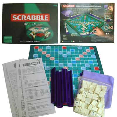 SCRABBLE Multilingual Alphabet Spelling Game: English, French, Spanish Learning Board Game
