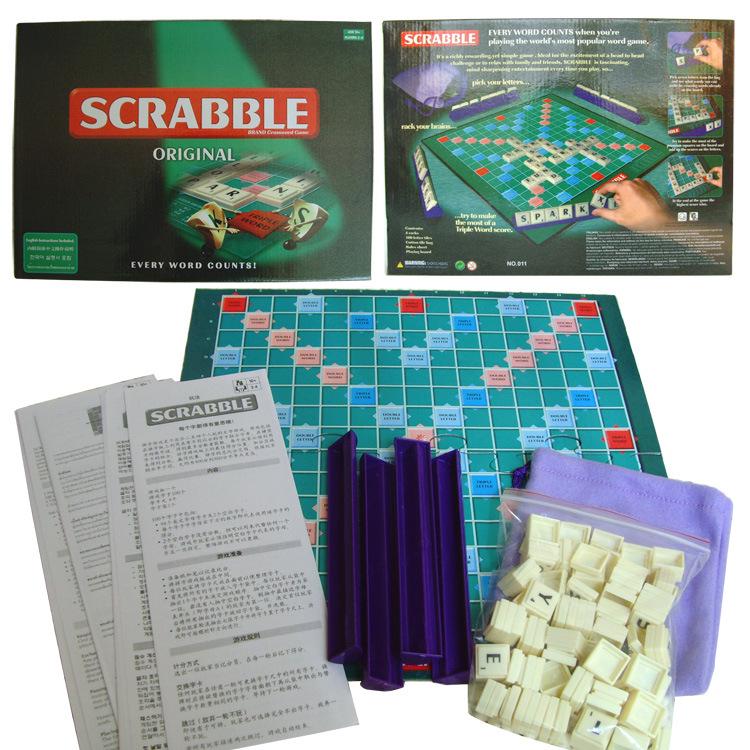 SCRABBLE Multilingual Alphabet Spelling Game: English, French, Spanish Learning Board Game English Edition 011