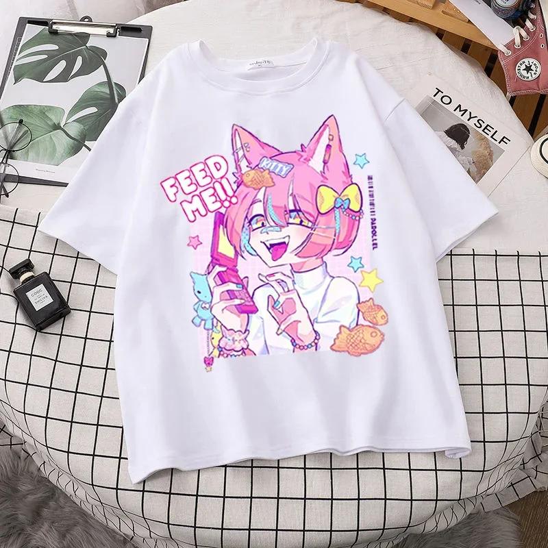 Women Oversized T-shirt Kawaii Goth Harajuku Music Girl Print Black Crop Short Sleeve Top Female T-shirts Y2k Mujer Grunge Kpop