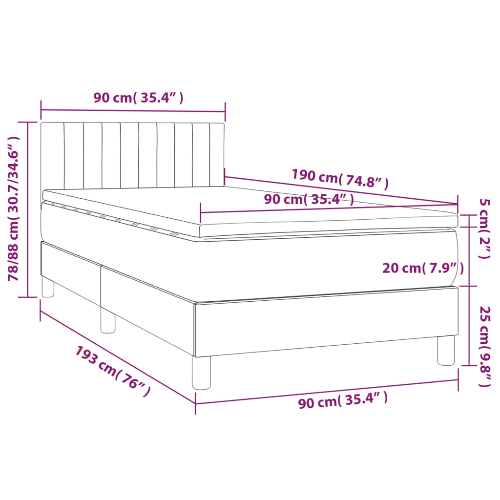 Box Spring Bed with Mattress Dark Brown 90 x 190 cm Fabric