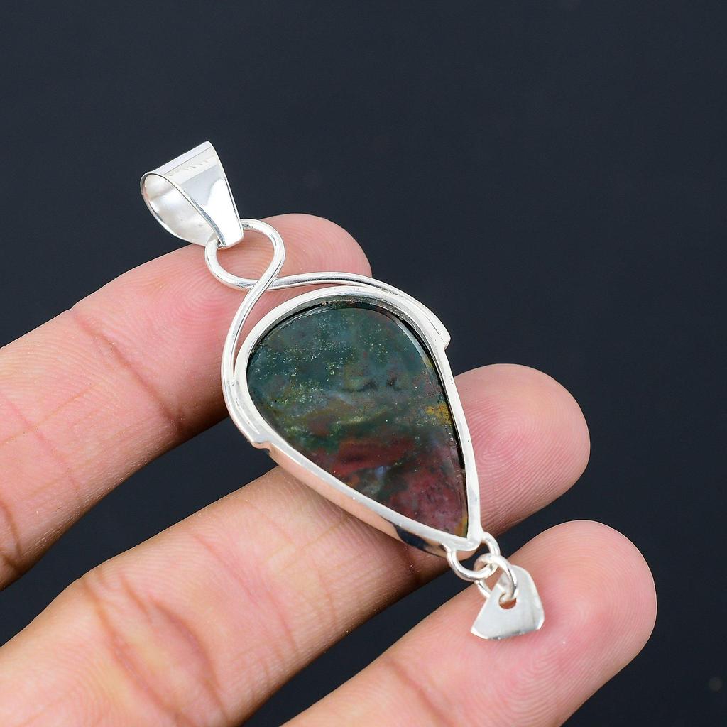 Daughters Day Deal Sterling Silver Pear March Natural Bloodstone Sister Pendant