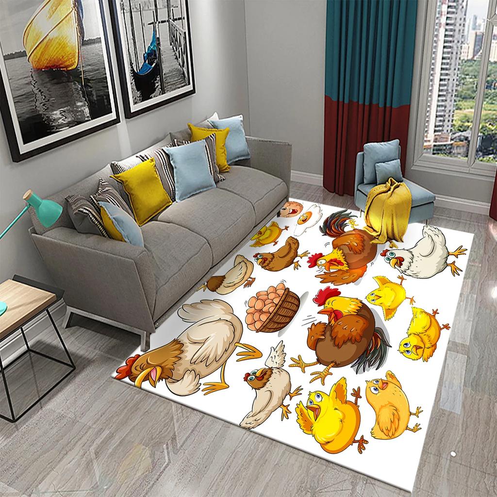 3D Cartoon Cute Cock Chicken Pattern Printed Carpet for Kitchen Living Room Bedroom Bedside Non-slip Absorbent Carpet Home Decor