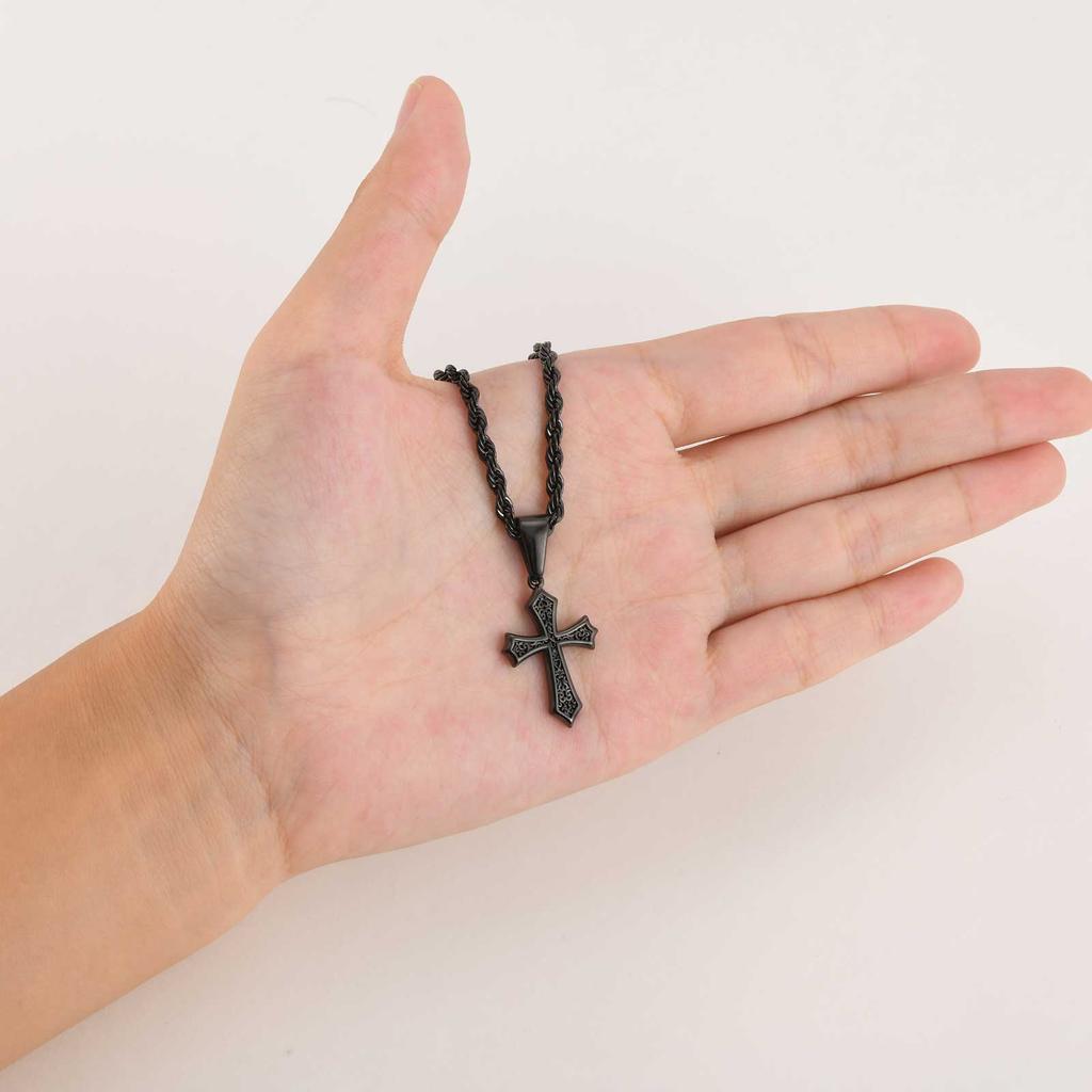 Personality Stainless Steel Cross Pendant Necklace for Men Boys, Retro Religious Faith Prayer Jewelry Gift