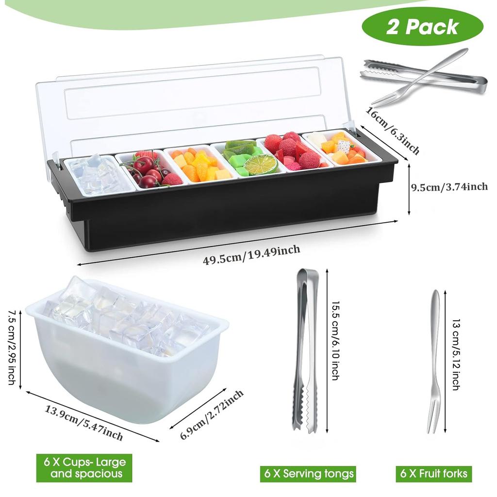 Fruit, Veggie, Condiment Caddy with Lid Dispenser Tray Plastic Garnish Station for Bartending & Serving Taco,Topping Organizer for Restaurant Supplies