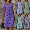 Plus Size Summer Loose V-neck Digital Print Women's Dress Short Sleeve Casual Elegant Dresses