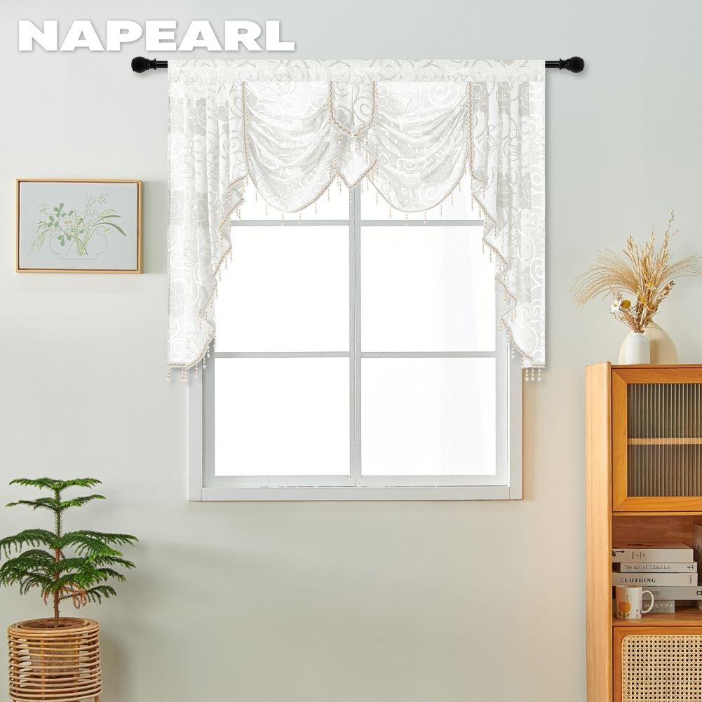 1PC NAPEARL European Style Light Luxury Retro Jacquard Valance Bead Border Curtain Head for Bedroom Living Room Window Decoration Home Decor