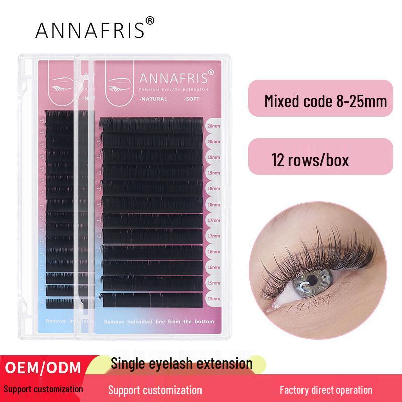 

ANNAFRIS Round Hair Eyelash Extensions, 8-25mm Natural Soft Matte Black Faux Lashes 0.07 D
