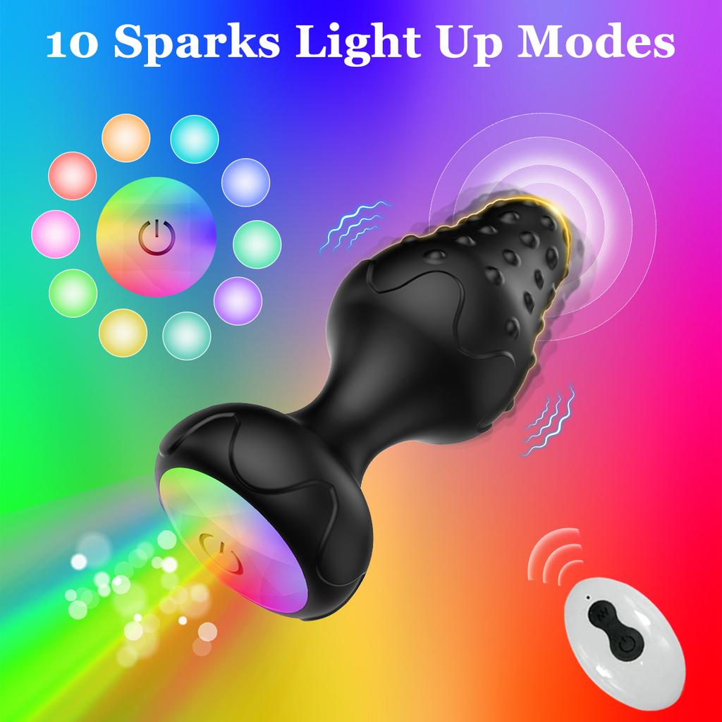 Color Light Emitting Anal Plug Adult Toy for Men Women Silicone Plug Vibrator with LED Remote Control Plug