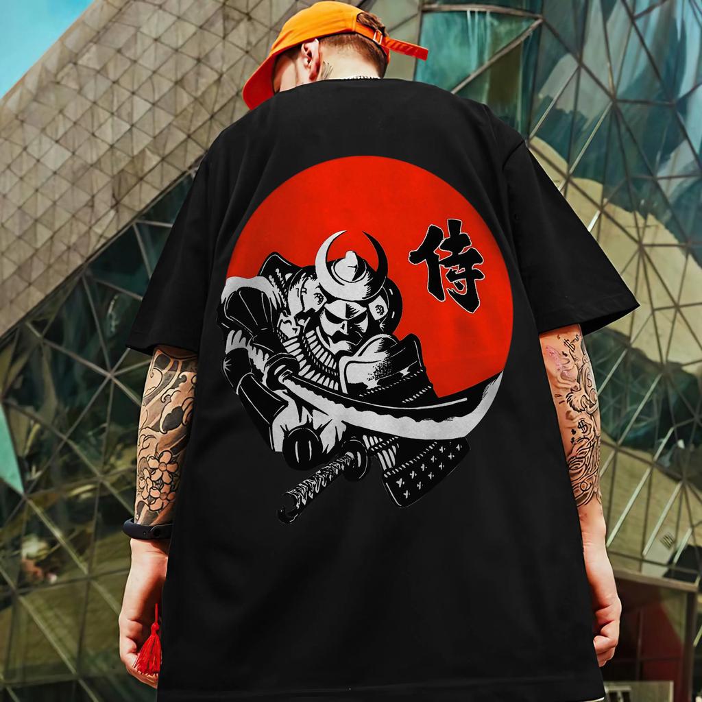Retro T-Shirts For Men 3d Japanese Samurai Sword Print Street Harajuku Short Sleeved Tees Loose Oversized T-Shirt Male Clothing