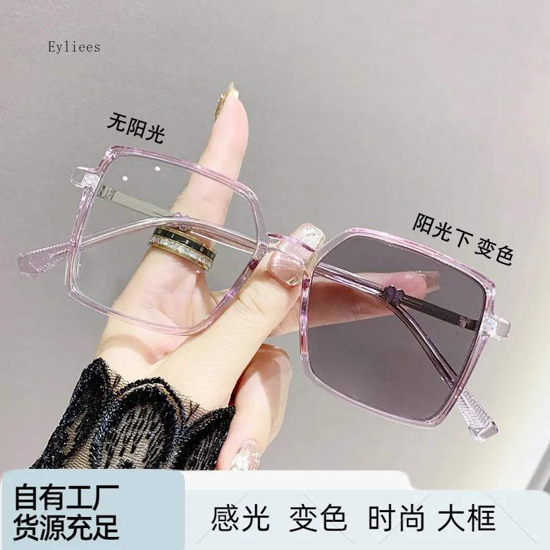 Kare Fotokromik Miyop Gözlük Kadın Moda Büyük Boy Miyop Gözlükler Bitmiş Optik Kısa Görüş Gözlük Diyoptri