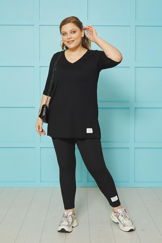 Tricou Stil Femei Mărime Mare Gât în V Larg de Bază