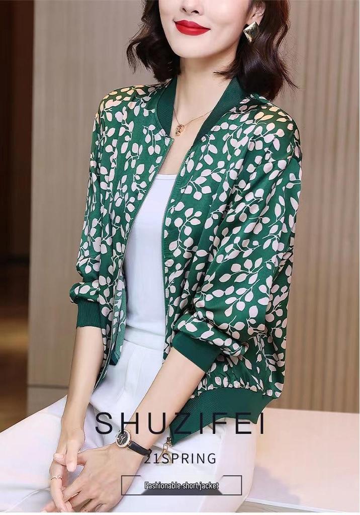 Spring Slim Fit Two-Piece Set: Casual Round Neck Jacket & Chiffon Shirt for Middle-aged & Elderly Women - Plus Size, Sun Protection