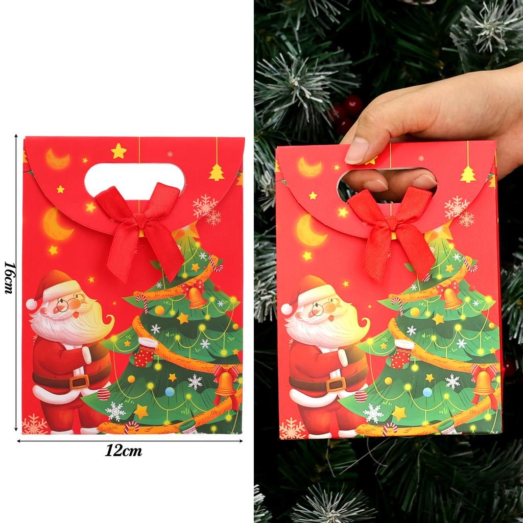 Christmas Paper Bags with Handles Holiday Kraft Gift Tote Bags Assorted Santa Claus Designs for Kids Xmas Candy Goodie Bags Wrap
