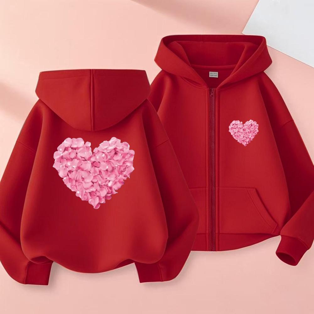 Heart Shape Coat Children Festival Gifts Zipper Style Hoodies Girls Boys Age 3-12 Kids Fashion Black Pink Fashion Sweatshirt
