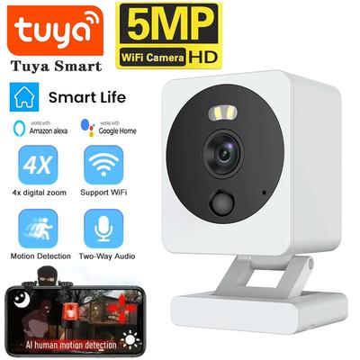 Tuya Smart Mini WiFi Kamera 5MP Vnitřní Bezdrátové 4X Zoom Domácí Bezpečnostní Kamery AI Detekce Osob 1080P HD CCTV Video Dohled
