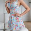 Sexy lingerie women's French retro style print romantic sexy deep V lace slim suspender nightdress