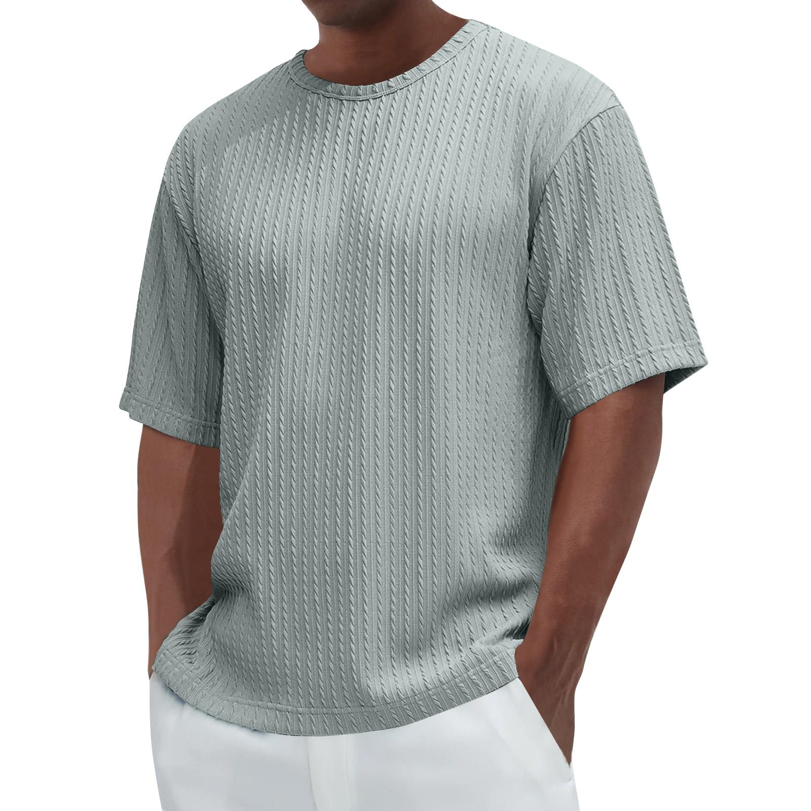 

Men s Summer Solid Color Textured Round Neck Short Sleeve Top Men s Casual Fashion Shirt L