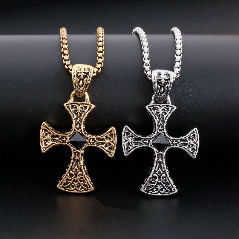 European and American New Fashionable Cross Pendant Necklace Electroplated Hip-hop Retro Style Necklace