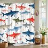 Colorful Shark Shower Curtain Cartoon Fish Pattern Polyester Bath Curtain with 12 Hooks for Kids Bathroom Decor