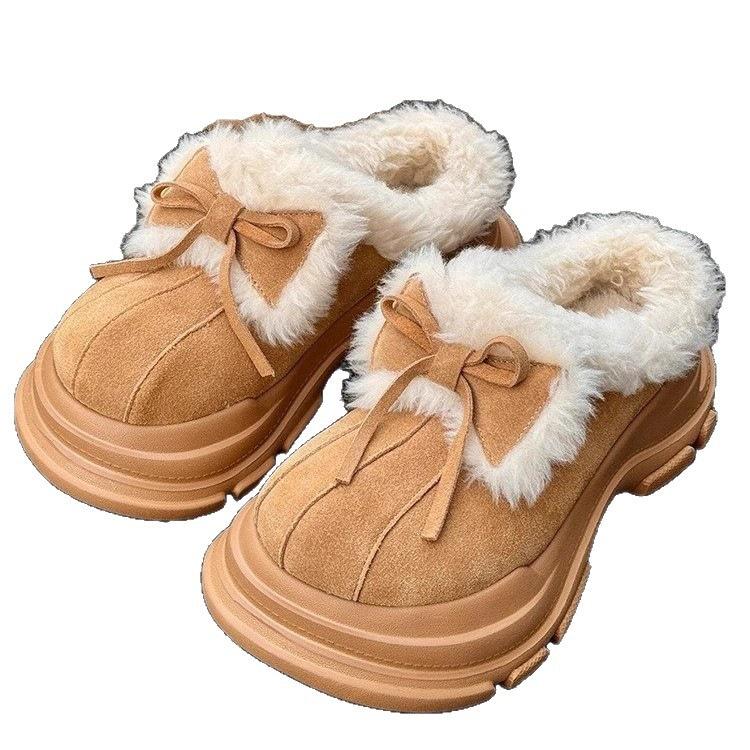 Thick-soled Snow Boots Winter New Mao Mao Cotton Drag Bow Outer Wear Thickened Warm Cotton Shoes