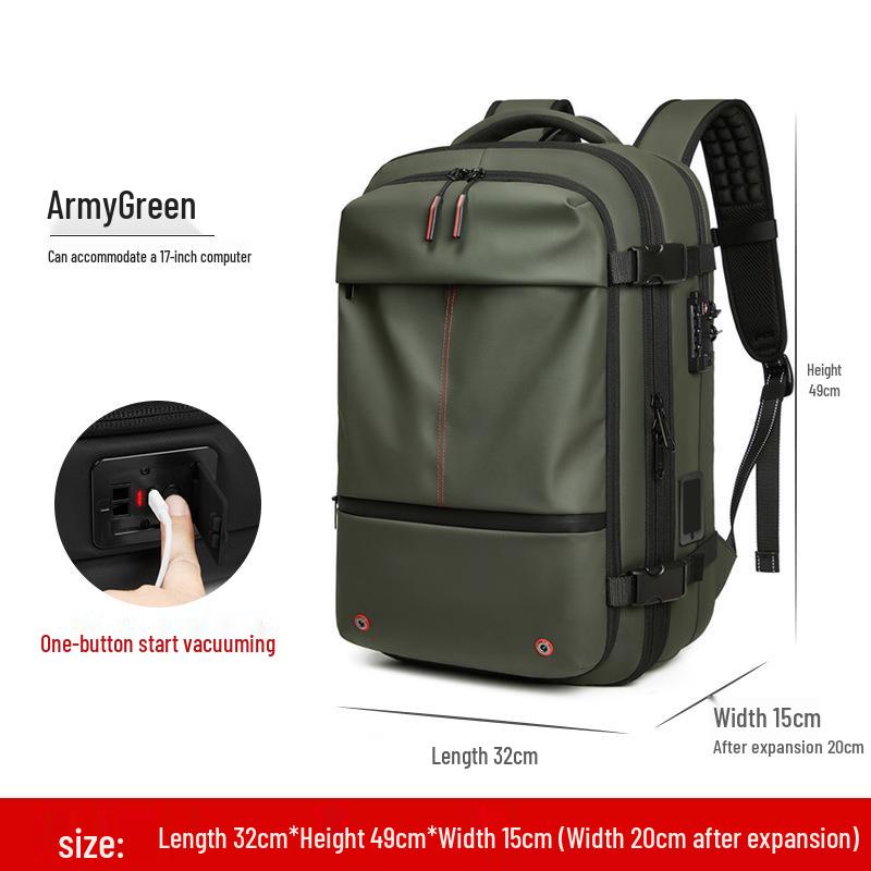 

Men s Premium Travel Laptop Backpack - One-Click Vacuum Compression, Business Casual Design for Cross-Border Use 19 inches армія зелений колір