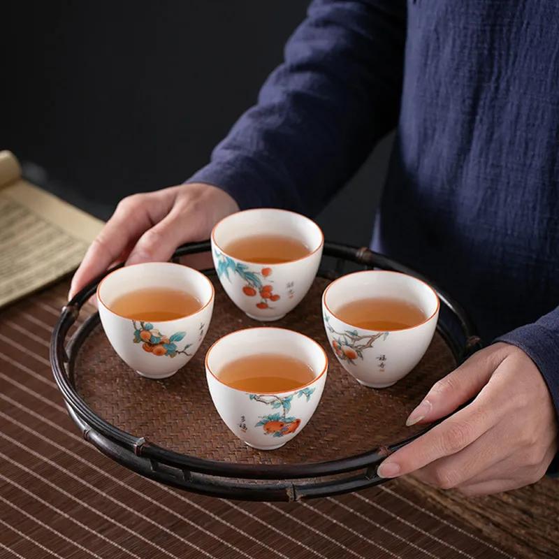 Boutique Ceramic Teacup Hand Painted Meditation Cup Single Portable Travel Tea Bowl Pu'er Master Cup Handmade Porcelain Tea Set
