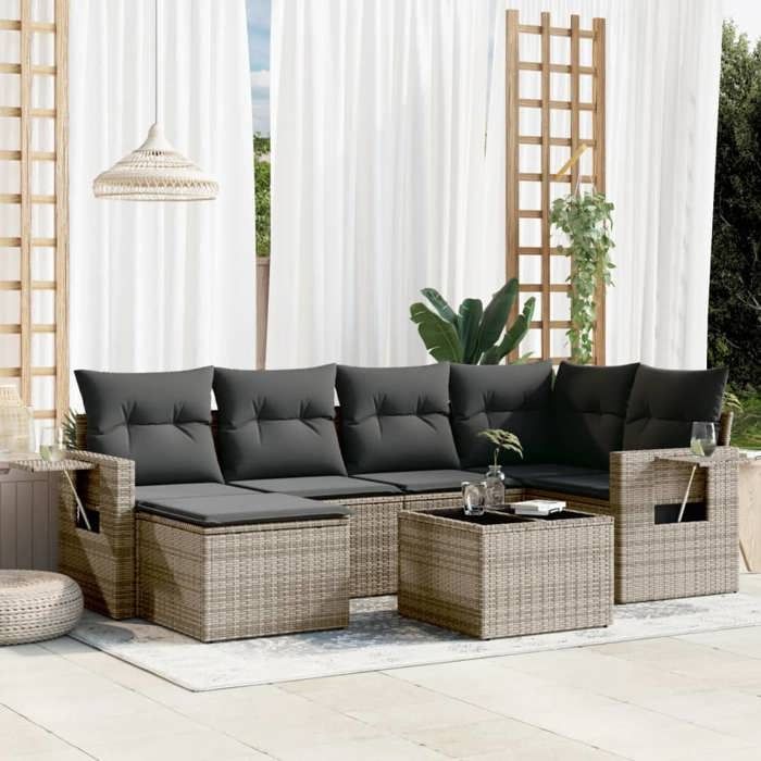 VidaXL Salon de Jardin avec Coussins 7 pcs, Canapés de Terrasse, Ensemble de Meubles de Patio, Mobilier d'Extérieur, Gris 3220469