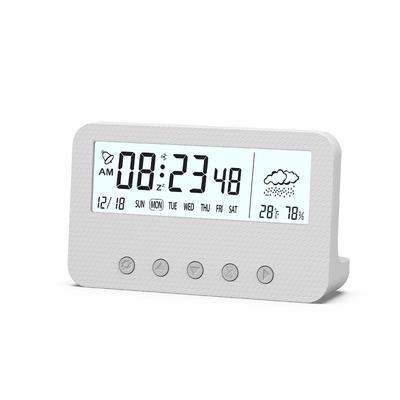 Luminous Digital Alarm Clock Mute Smart LCD Electronic Clock Snooze Table Clock with Temperature and Humidity Weather Display