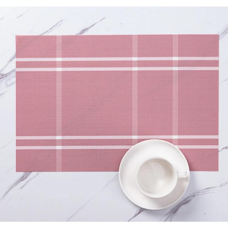 6/4pcs Rectangle Placemat Restaurant Washable PVC Durable Dining Table Weave Mats Frame Teslin Disc Bowl Coaster Non-slip Pad