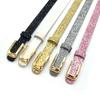 Slim Sequined Waist Belt for Dresses PU Leather Pin Buckles Waistband for Jeans Pants Women Girl Daily Outfit Waist Strap