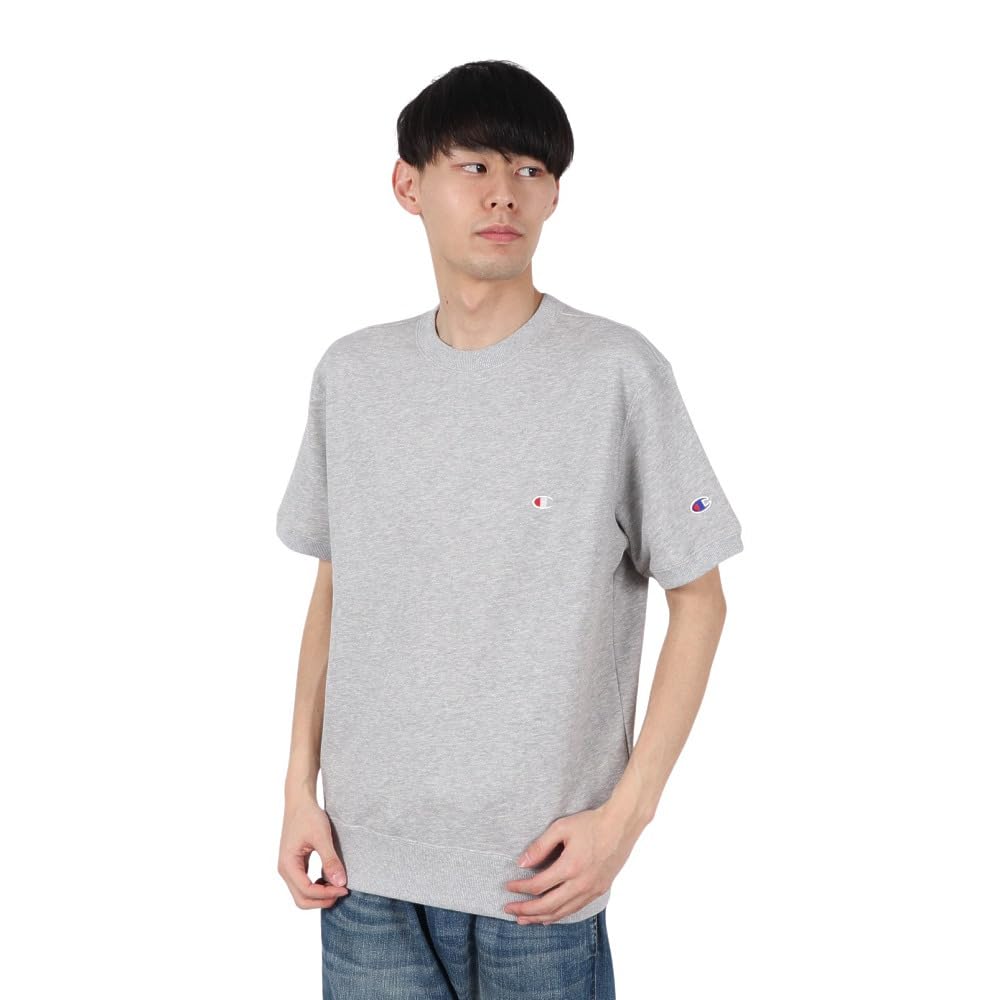 

Champion Basic Short Sleeve Crew Neck Sweatshirt with Fleece Lining and Oxford Size XL Men s One-Point Logo, Gray, (C3-Z020)