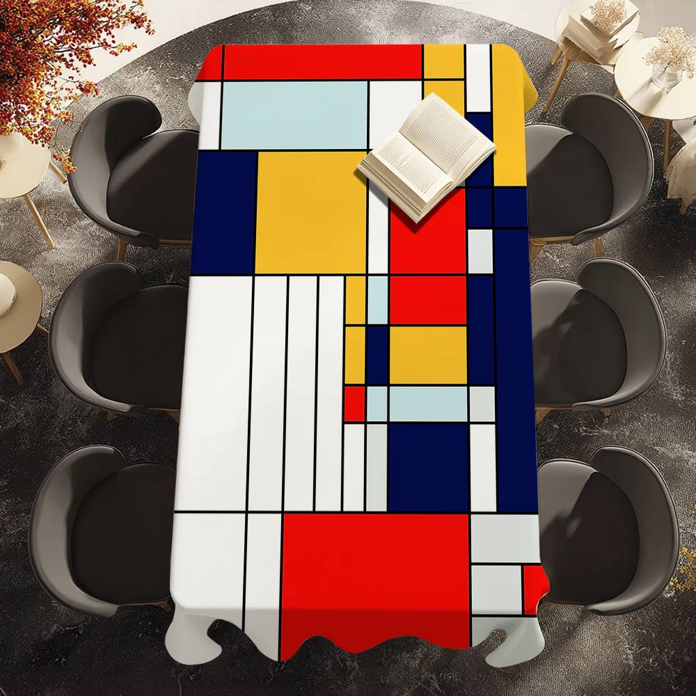 P-Piet Mondrian Stil Tischdecke Wasserdicht Fleckenabweisend Polyester Tischabdeckung für Dekoration Esstisch Küche Party Tischdecke 100X140CM