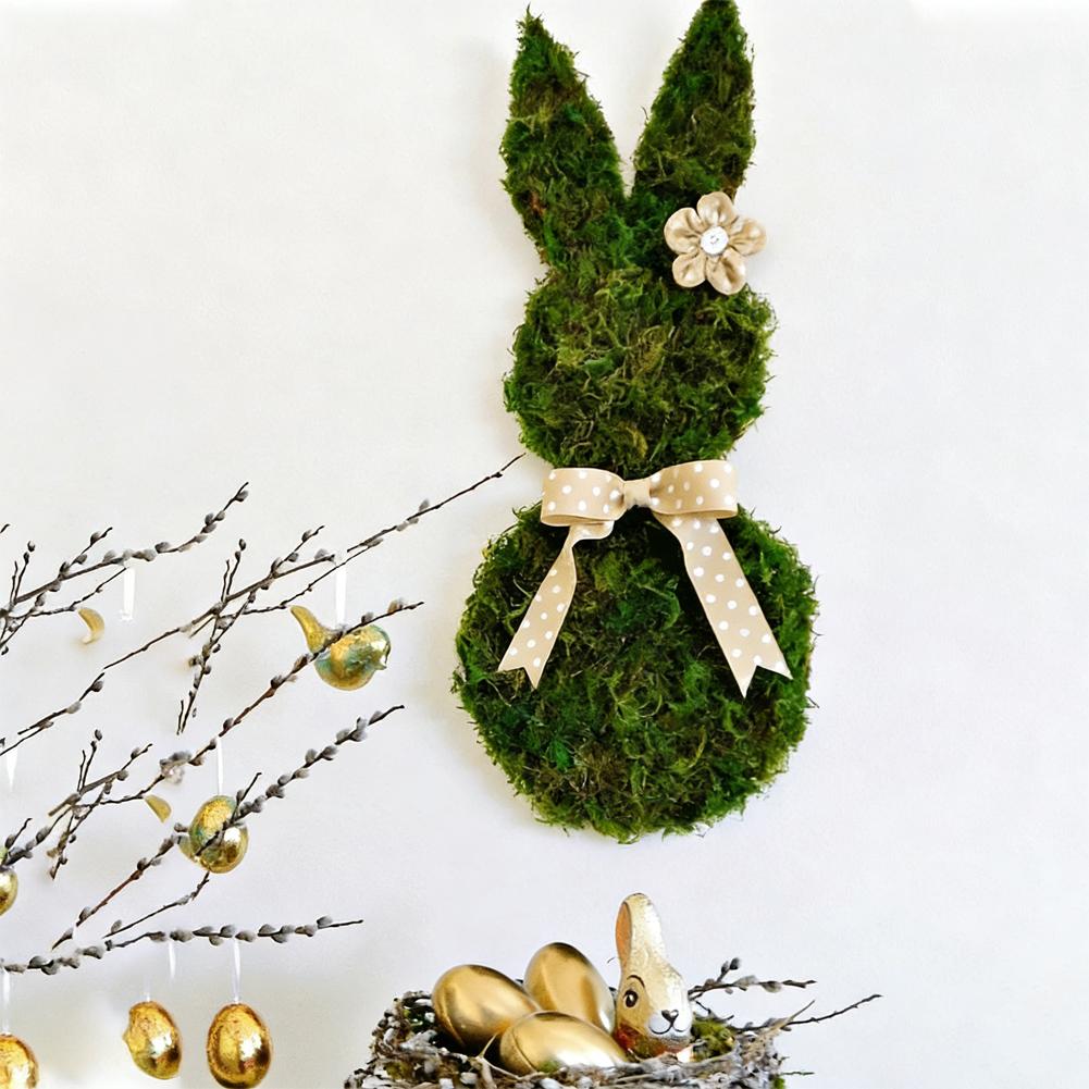 Easter Bunny Decoration Easter Bunny Door Sign Wooden Wreath with Hanging Welcome Bow Farmhouse Rabbit Decor Artificial D0W8