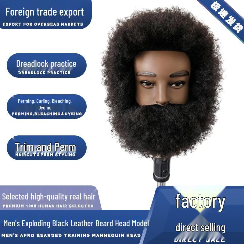 Men's Real Hair Beard Model Head for Styling and Practice