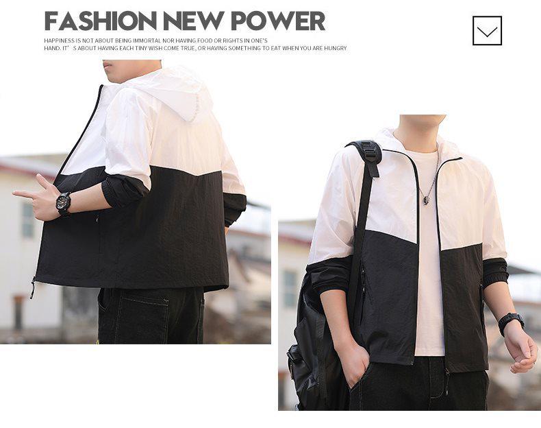 Men's Summer Hooded Color Block Sun Protection Jacket