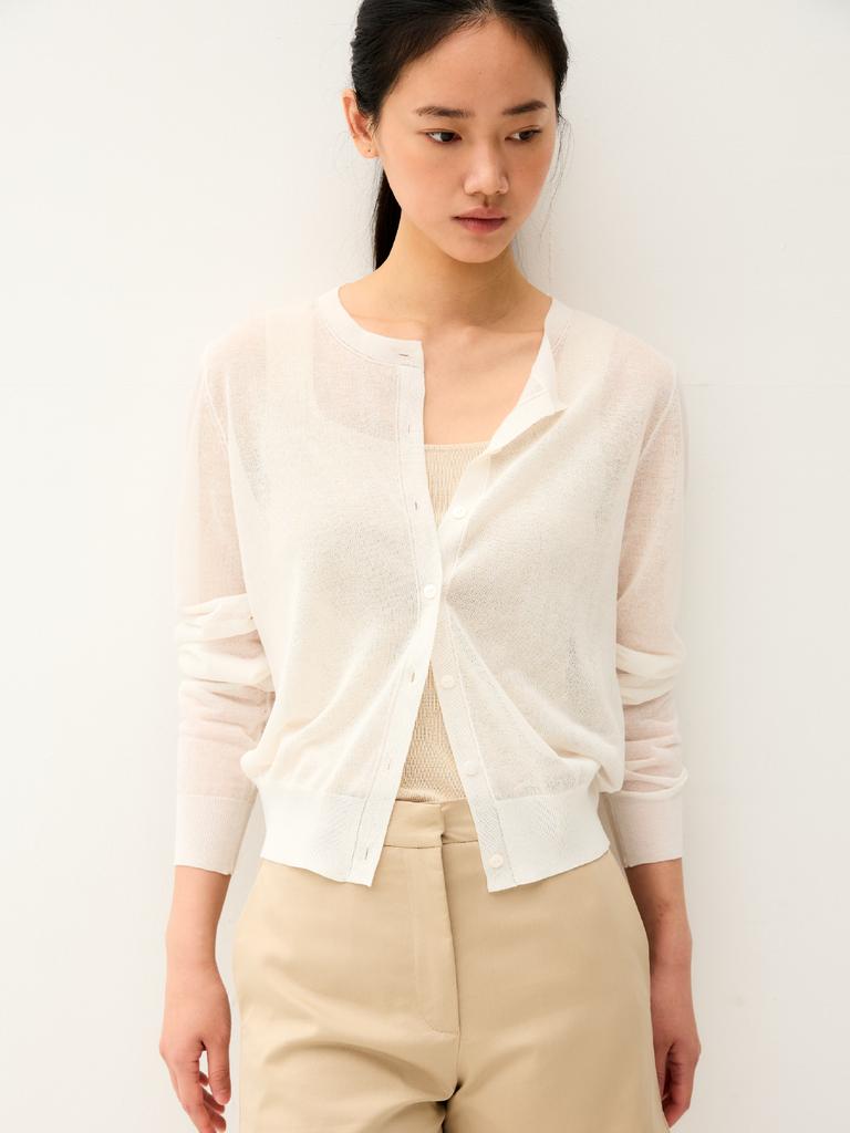 Antome Claire Linen Sheer Cardigan (White)