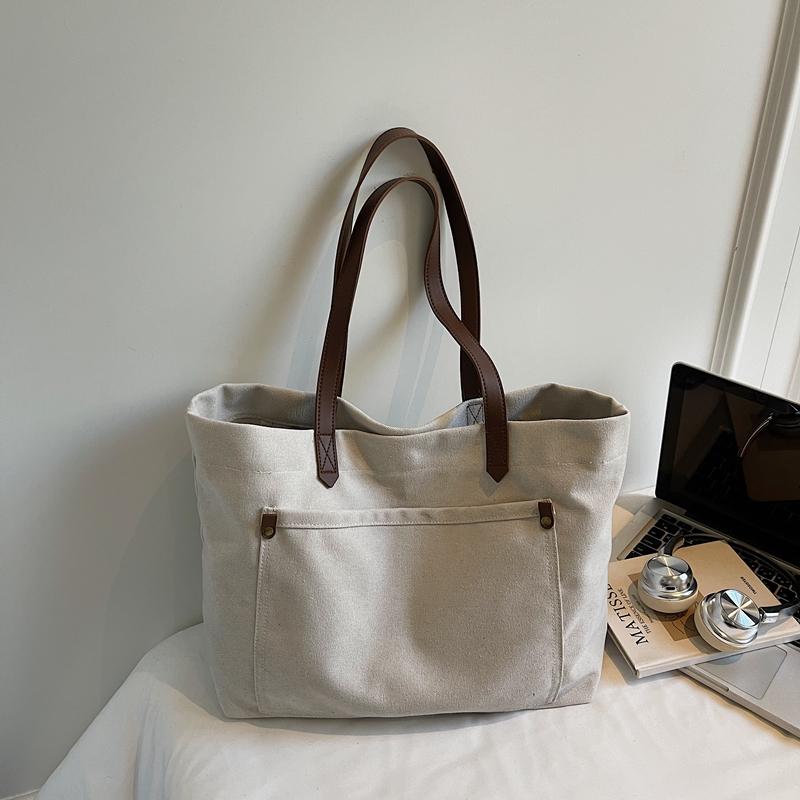 Retro Large Capacity Canvas Bag Solid Color Student Hand Shoulder Bag