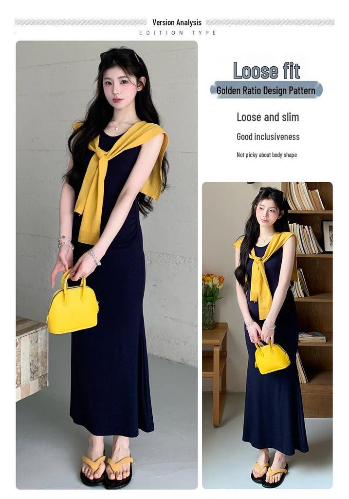2026 Summer Elegant Maternity Tank Dress & Knit Shawl Two-Piece Set