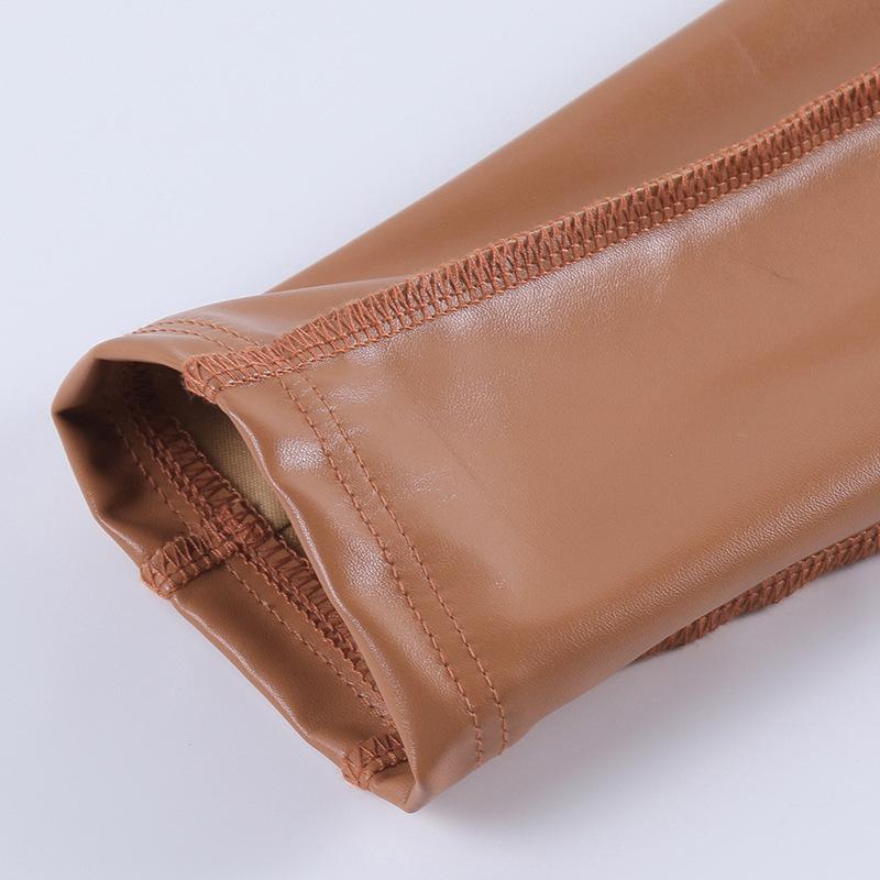 Chic Euro-American Women's PU Leather Zipper Jacket - Solid Color, Spliced, Long Sleeve, Autumn/Winter