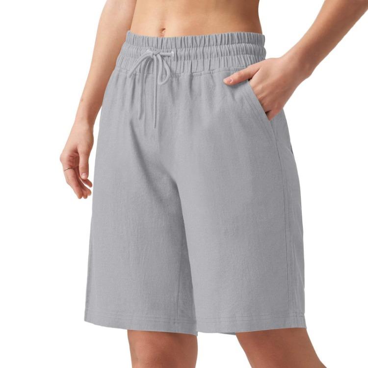 Fashion Womens High Waisted Bermuda Shorts Casual Wide Leg Drawstring With Pockets