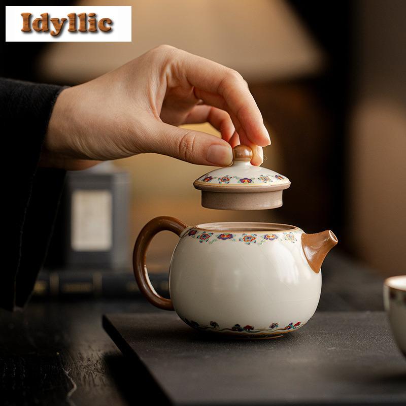 180ml Ru-Ofen Dunhuang Apsaras Xishi Teekanne Vintage Teefilter Kanne Haushalts-Teebereiter Kessel mit Sieb Teegeschirr Handwerkskunst Geschenk
